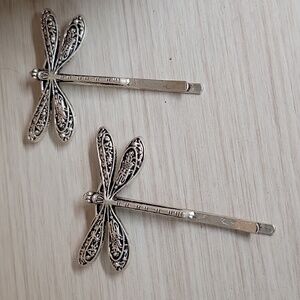 Silver Dragonfly Hair Clips, Set of Two